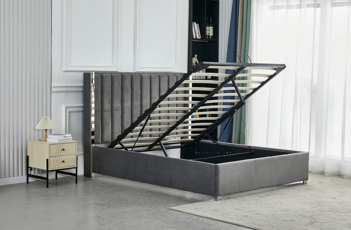 Lit coffre Prince velours taupe 140x200