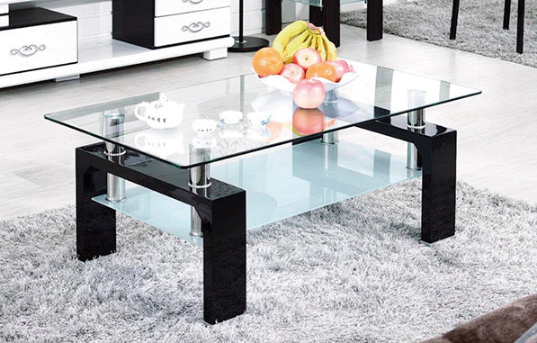 Table basse Gloria transparent pied blanc 110cm