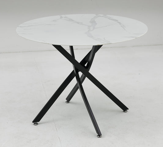 Table à manger Olivia ronde noir marbre blanc