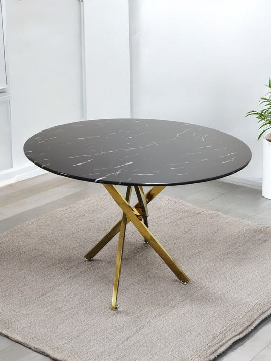 Table à manger Olivia ronde doré marbre noir 1m