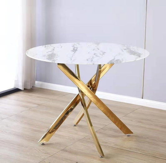 Table à manger Olivia ronde doré marbre blanc