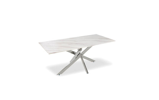 Table à manger Olivia rectangulaire argent marbre blanc