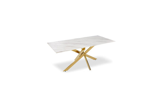 Table à manger Olivia rectangulaire doré marbre blanc