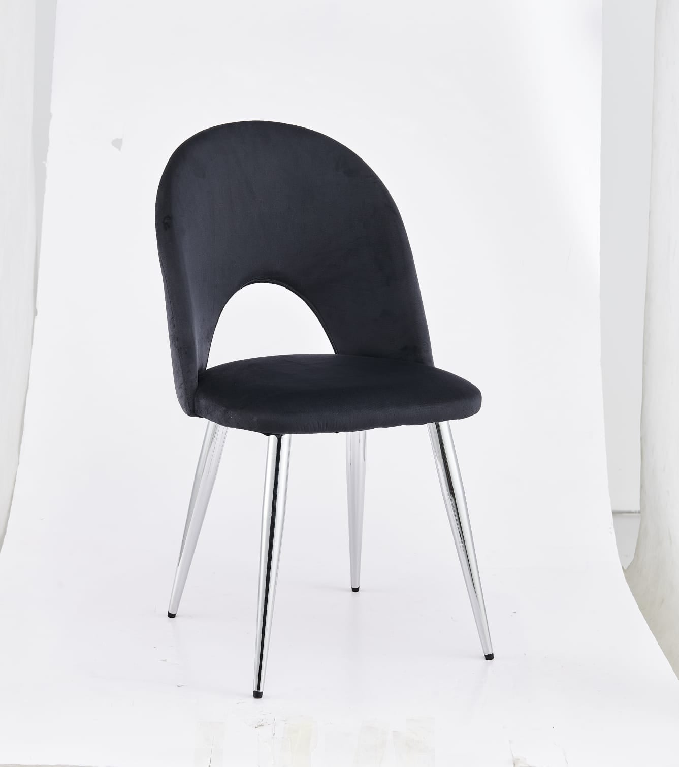 Chaise Amélia velours gris pied chrome