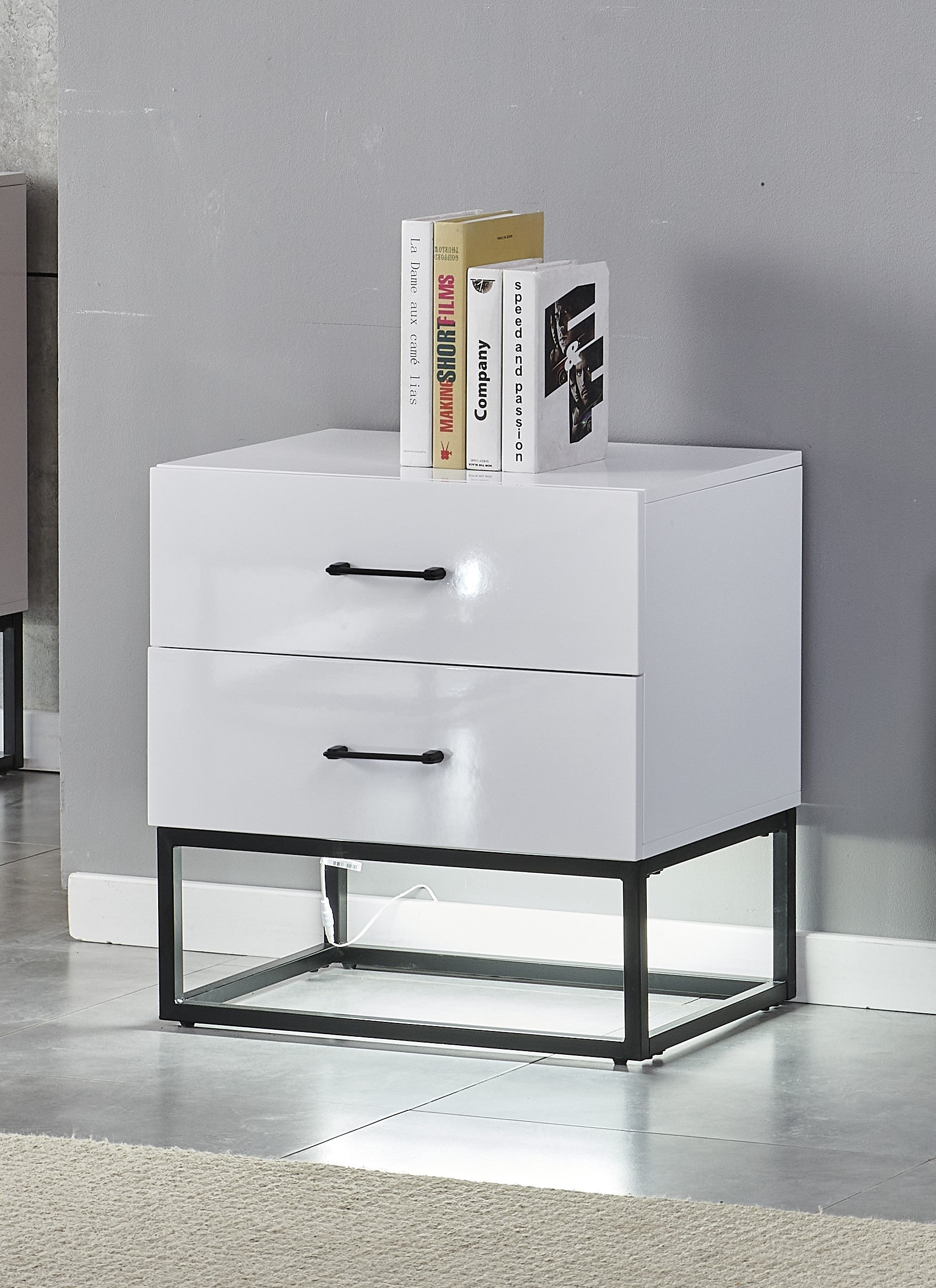 Alya white bedside table with black legs