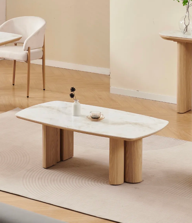 Table basse Trinity céramique noyer travertin 120cm