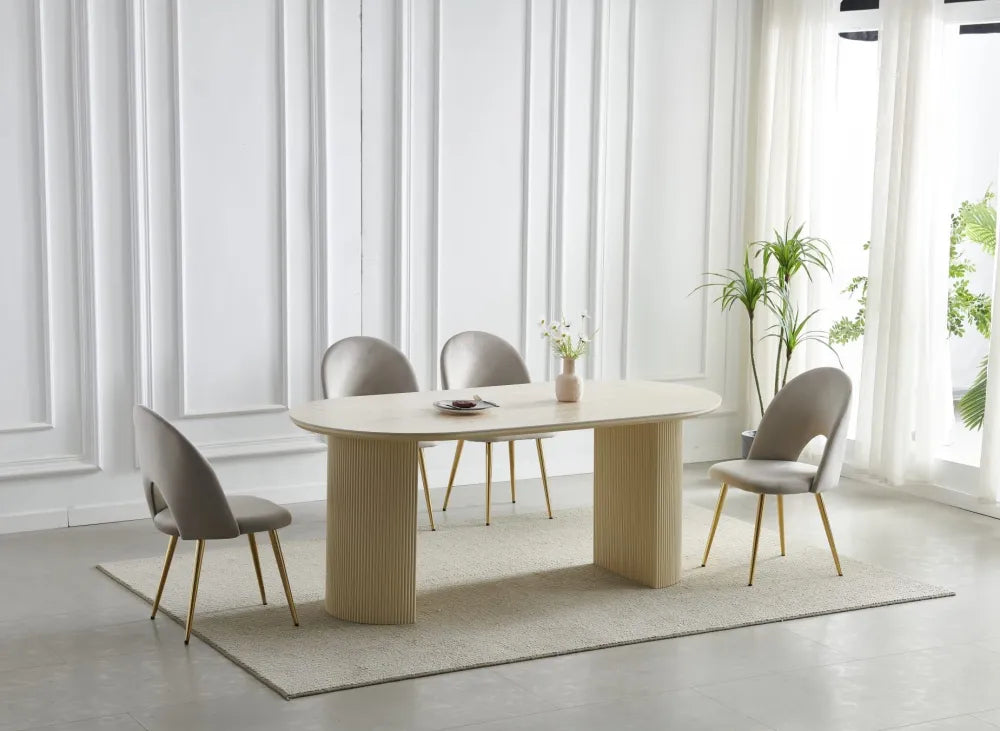 Table à manger Calypso céramique travertin noyer 180cm