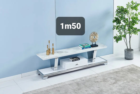 Meuble TV versus doré marbre blanc 1m50