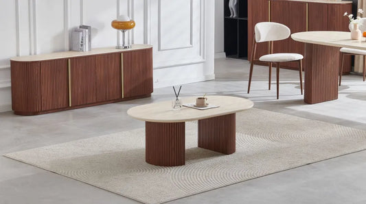 TABLE BASSE CALYPSO CERAMIQUE TRAVERTIN NOYER 120