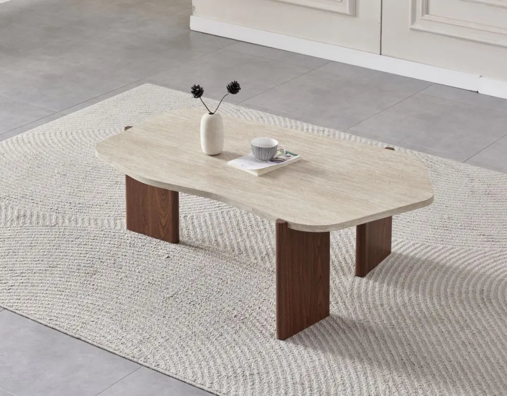 Table basse duo Zora travertin noyer MDF 120cm
