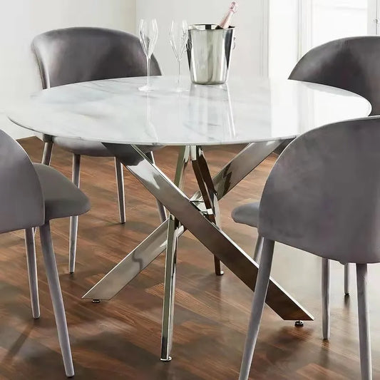 Table à manger Olivia ronde argent marbre blanc