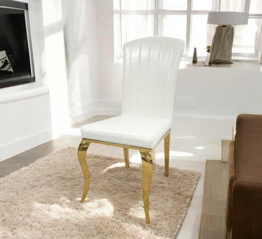Chaise Nino similicuir blanc pieds doré