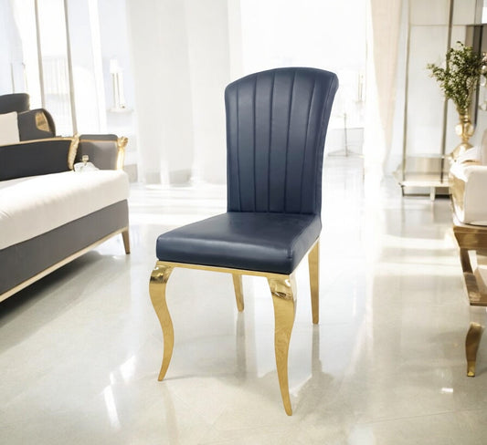 Chaise Nino similicuir noir pieds doré
