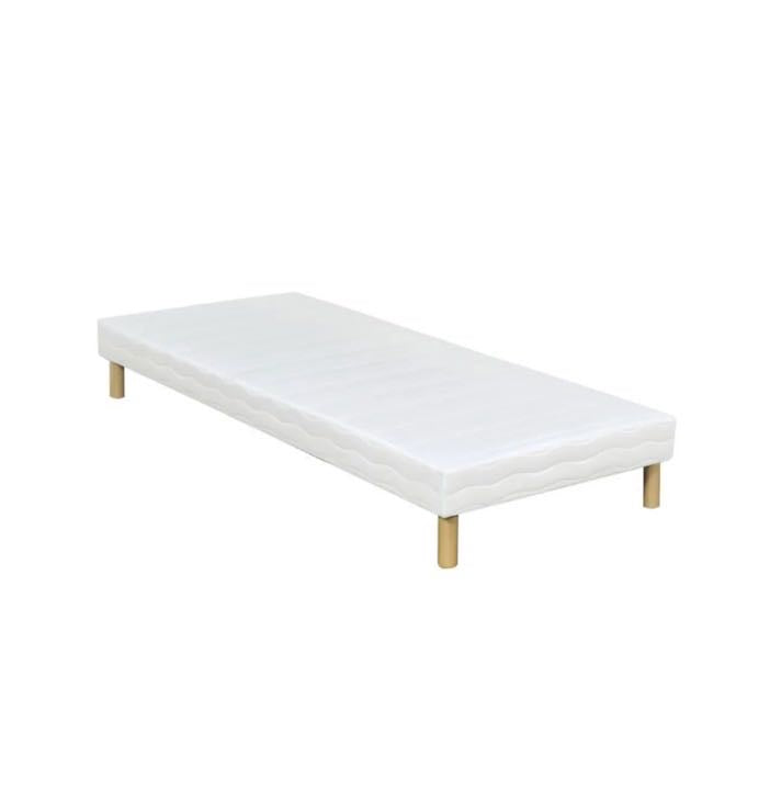 White upholstered box spring with wooden legs 160x200