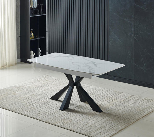 Table à manger rallonge Spike rectangulaire noir marbre blanc 1m60-2m