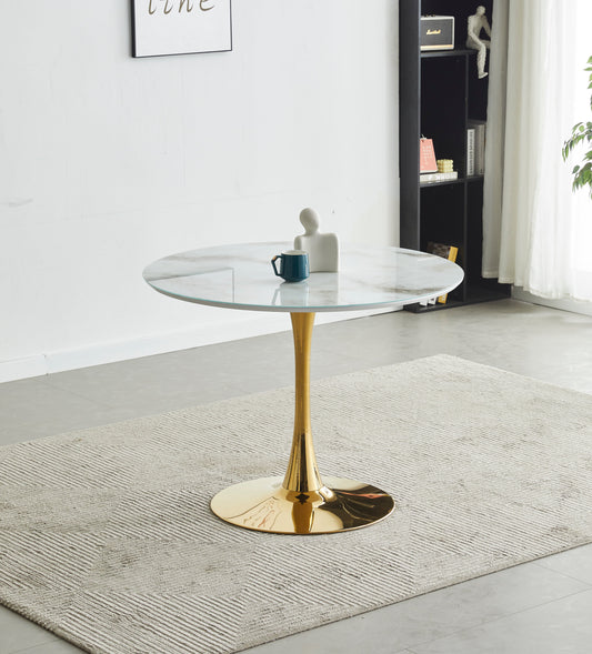 Table à manger Rosa ronde doré marbre beige