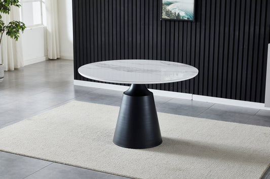 Table à manger Chloé ronde noir céramique blanc 1m20