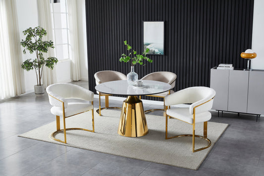 Table à manger Chloé ronde doré céramique blanc 1m20