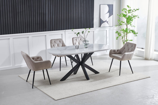 Table à manger Ophélia ovale noir céramique marbre blanc