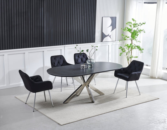 Table à manger Ophélia ovale argent céramique noir