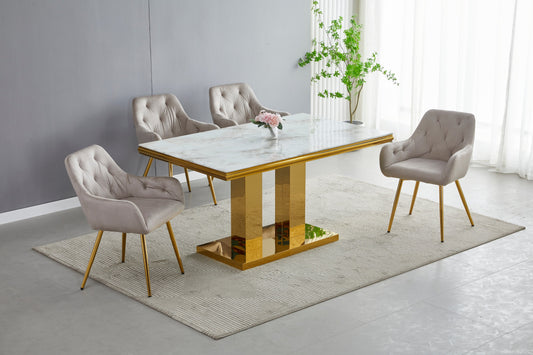 Table à manger Versus rectangulaire doré marbre blanc 1m50