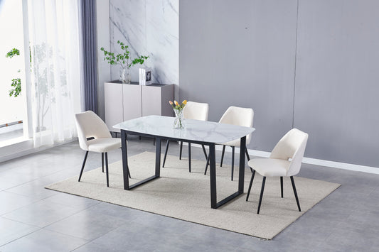 Table à manger Lola rectangulaire arrondie noir marbre blanc