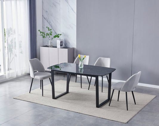 Table à manger Lola rectangulaire arrondie noir marbre noir