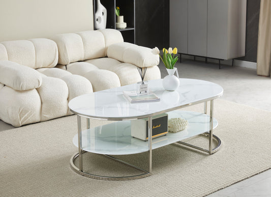 Table Basse Leila argenté  marbre blanc 130cm