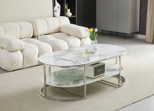 Table Basse Leila argenté marbre beige 130cm