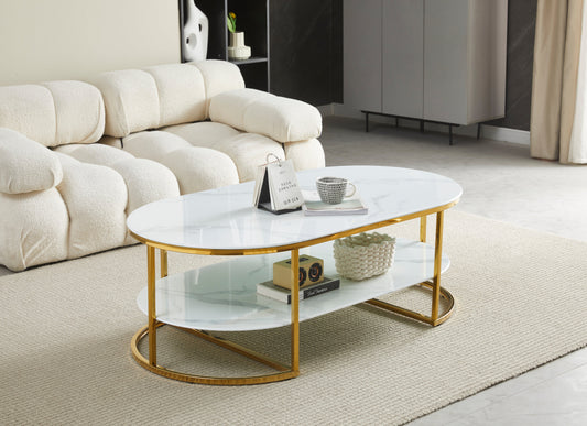 Table Basse Leila doré marbre blanc 130cm