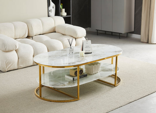 Table Basse Leila doré marbre beige 130cm