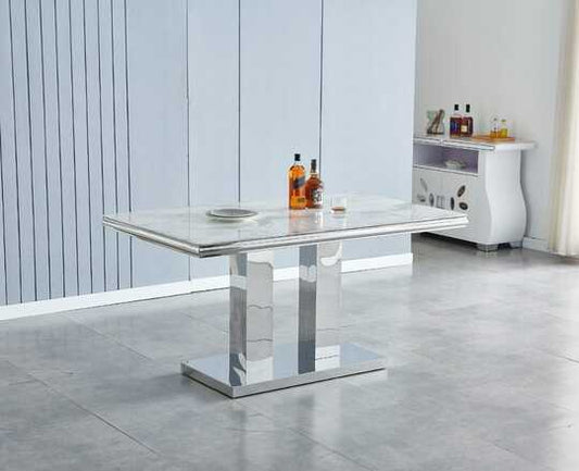Table à manger Versus rectangulaire argenté marbre blanc 1m50