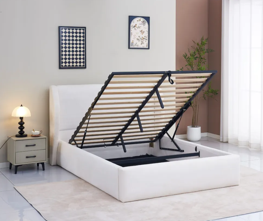 Lit coffre Miama tissu chenille rasé blanc