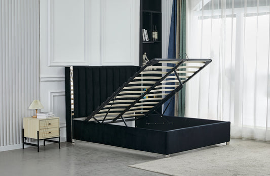 Prince black velvet storage bed 140x200