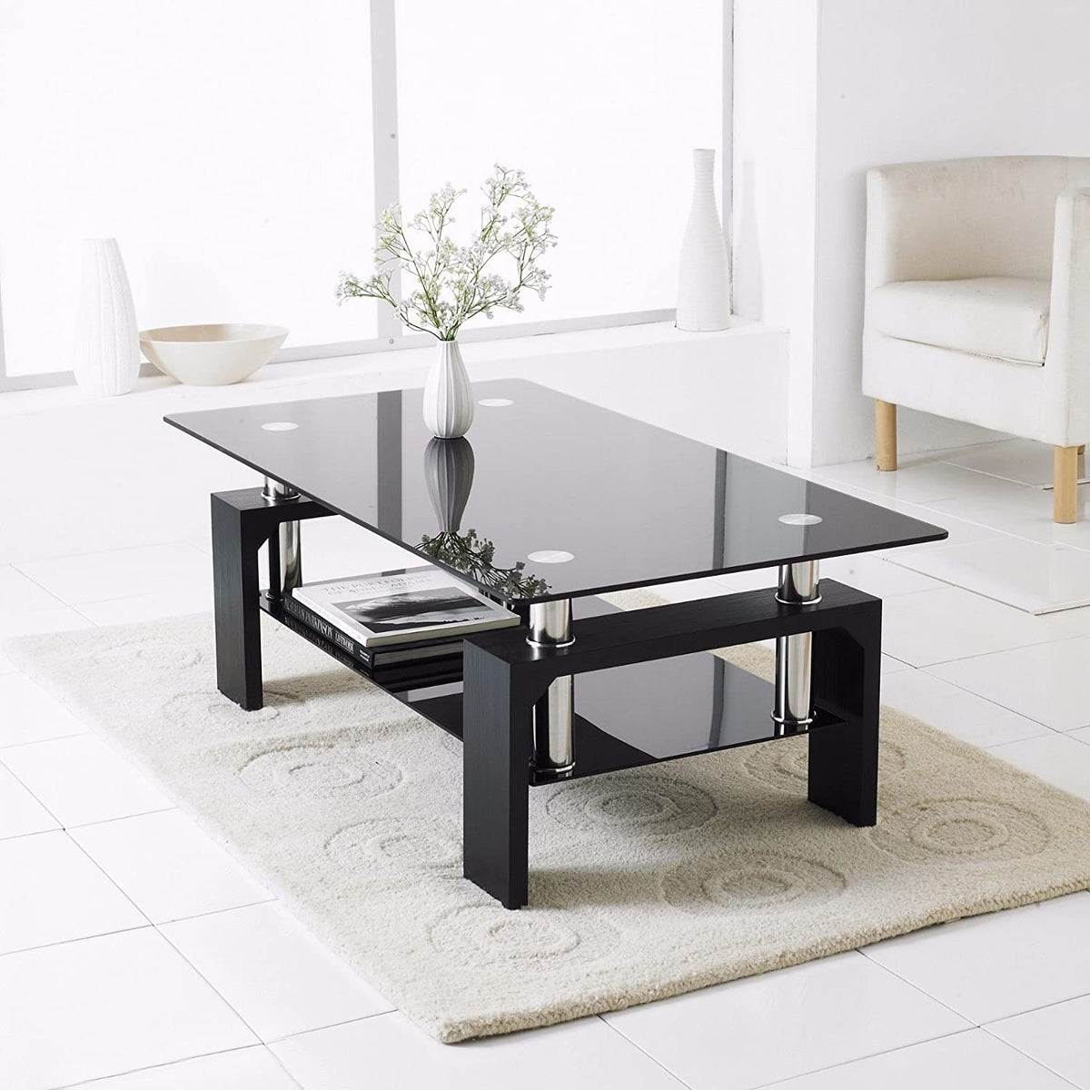 Gloria Couchtisch rechteckig schwarz weiß Beine 110cm – GDM FURNITURE