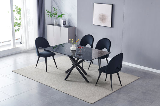 Olivia rectangular dining table black marble black 1m50