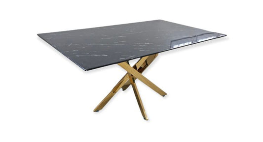 Olivia rectangular dining table in gold and black marble 1.50m