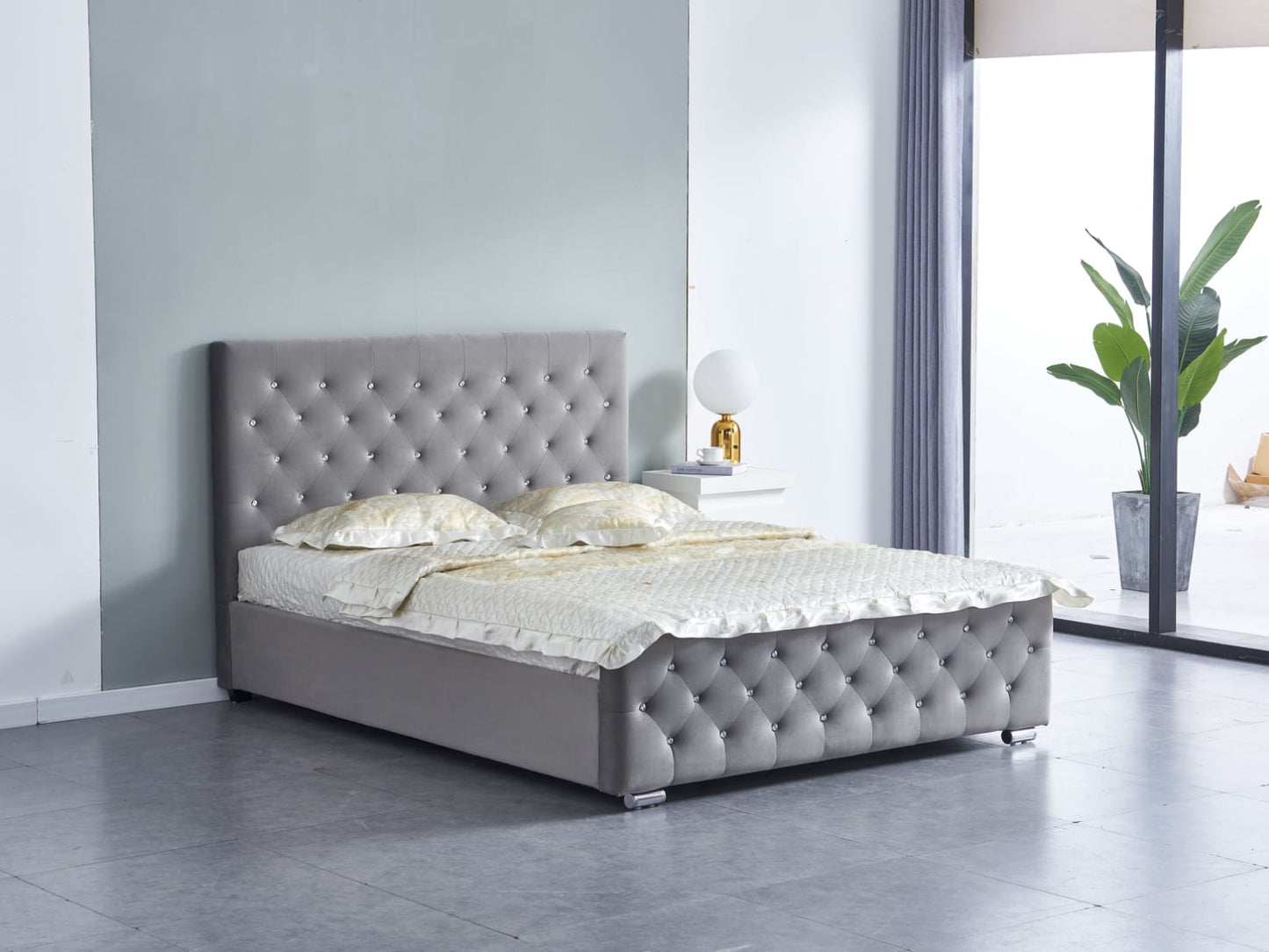 Lit Prestige velours 140x200 gris