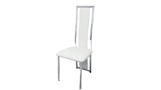 Chaise Skai simili blanc pieds en acier inoxydable argenté