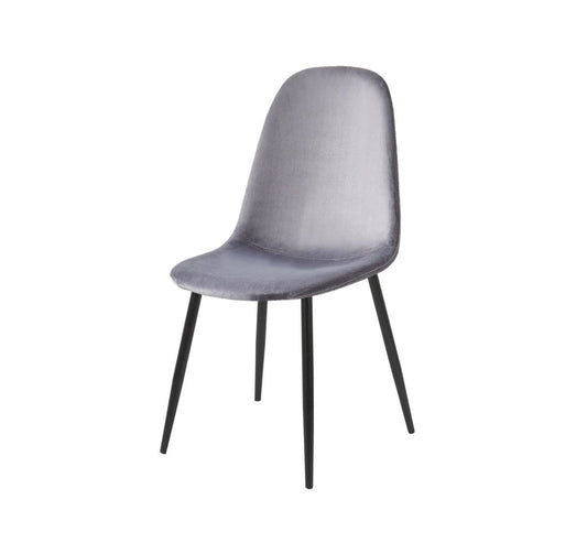 Chaise Scandi velours gris pieds en acier inoxydable noir