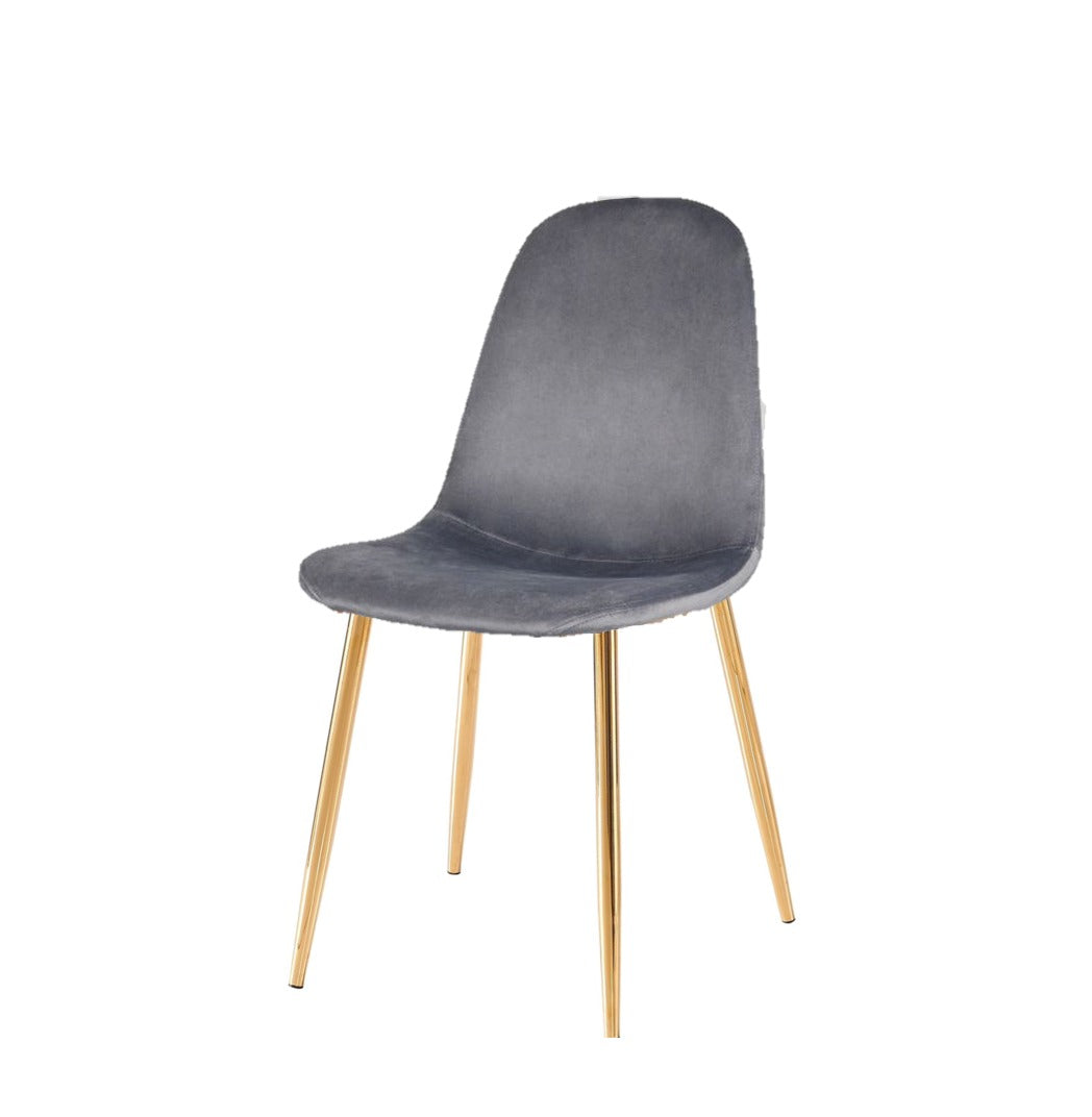 Chaise Scandi velours gris pieds en acier inoxydable doré