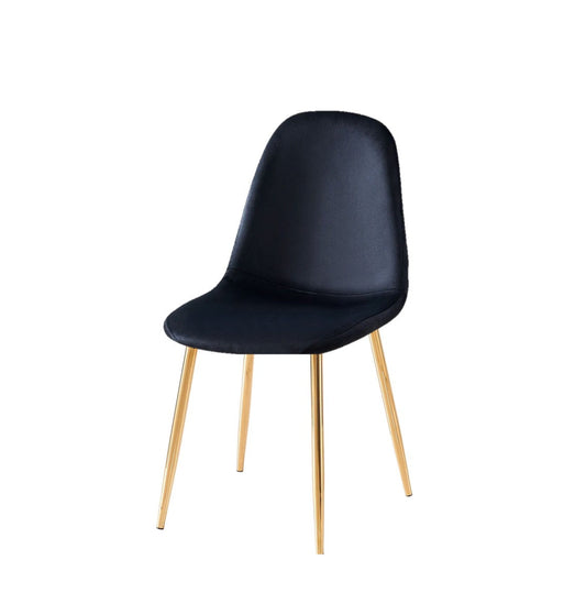 Chaise Scandi velours noir pieds en acier inoxydable doré