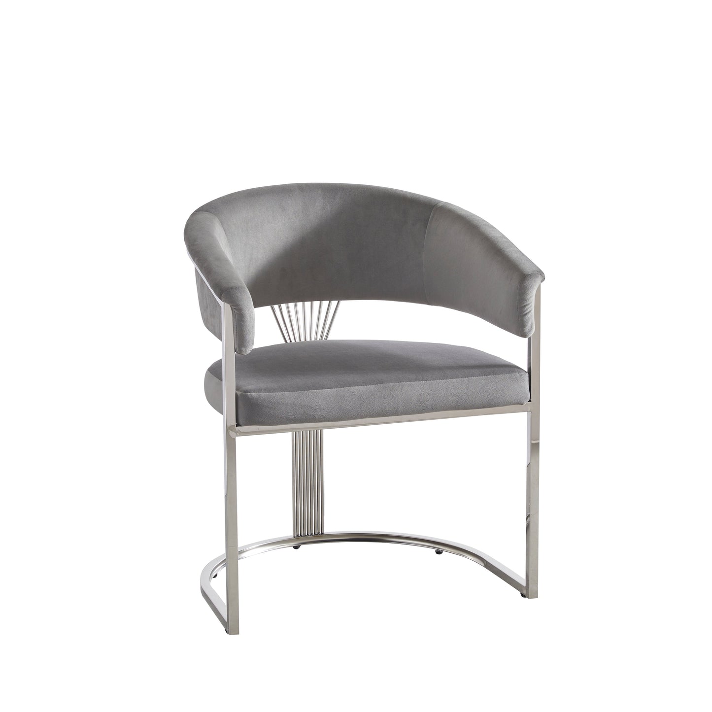 Chaise Ana velours gris pieds en acier inoxydable argenté