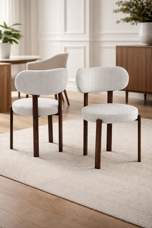 Chaise Hailey tissu chenille pied noyer