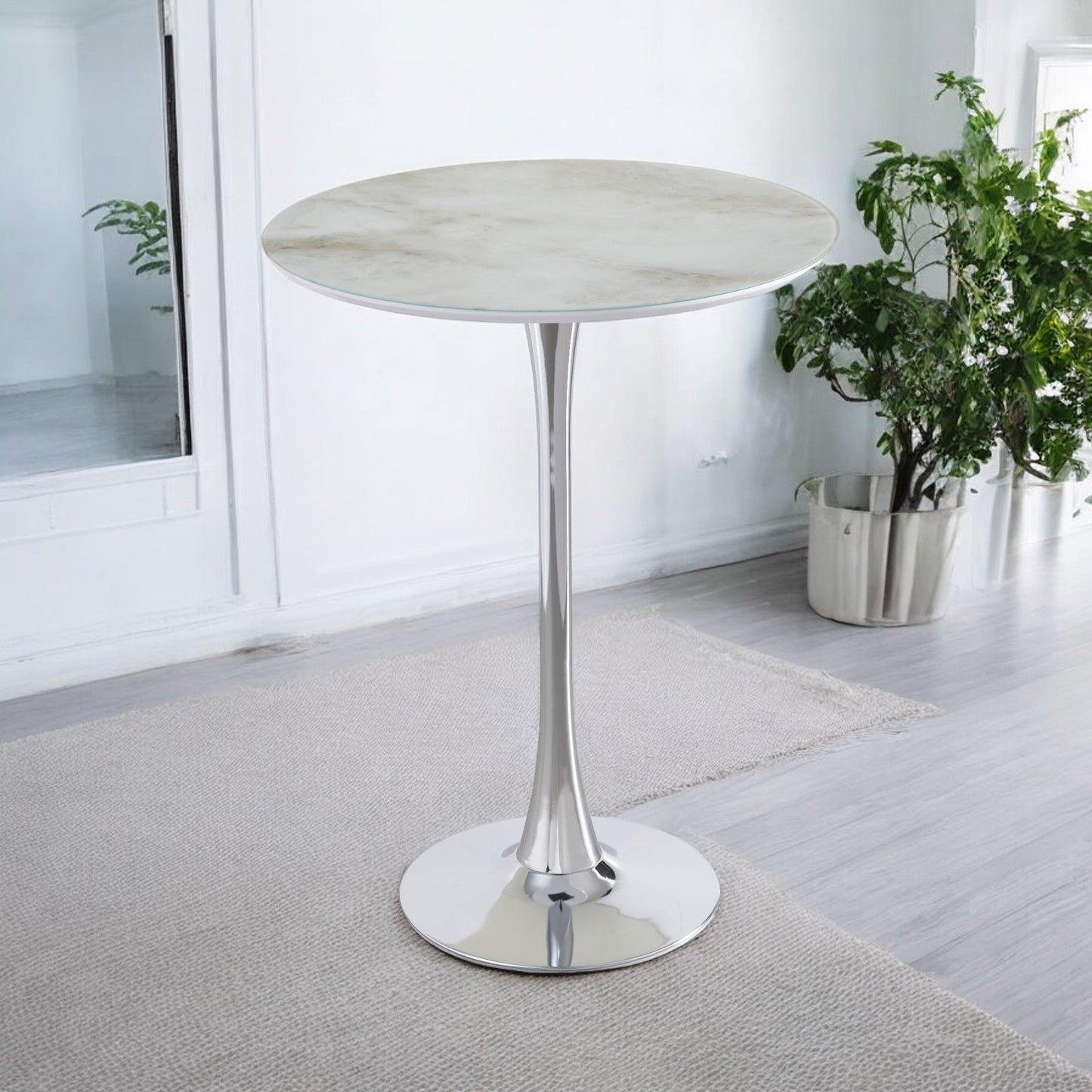 Table de bar Rosa ronde argent marbre beige 80cm