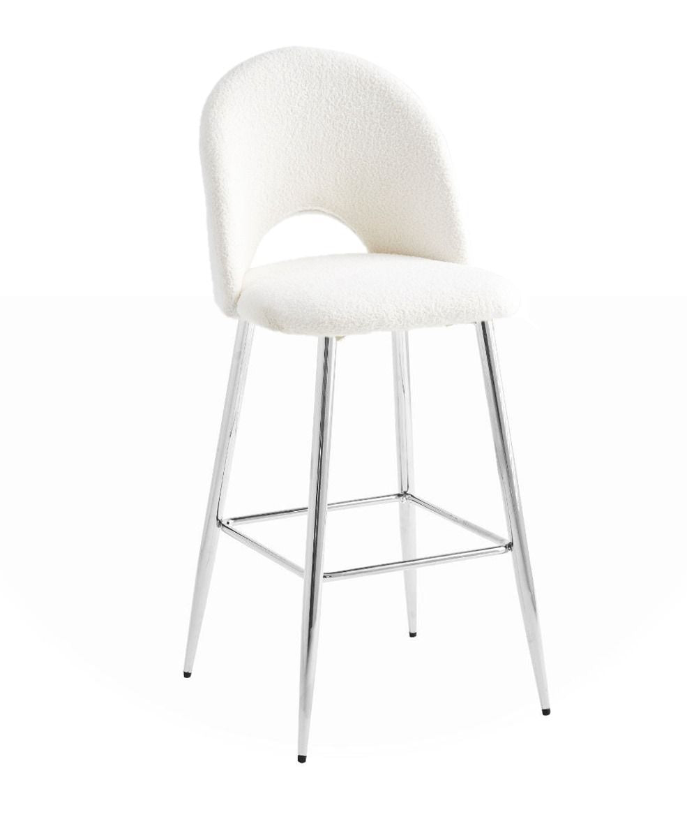 Chaise de bar Amelia laine blanc pieds en acier inoxydable doré