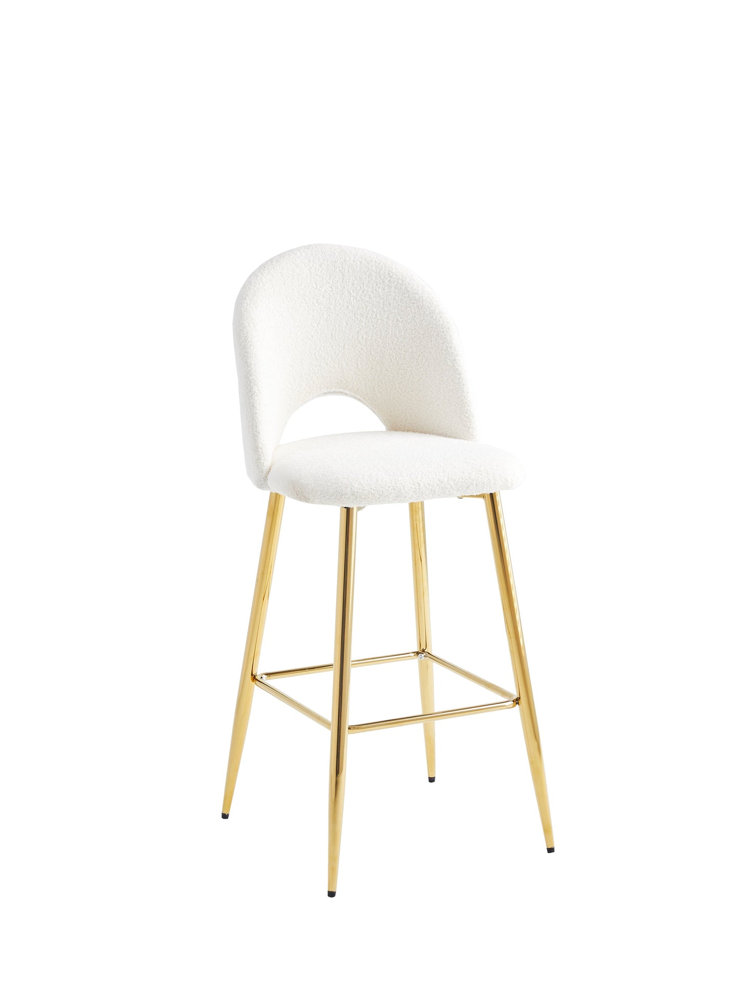 Chaise de bar Amelia laine blanc pieds en acier inoxydable argenté