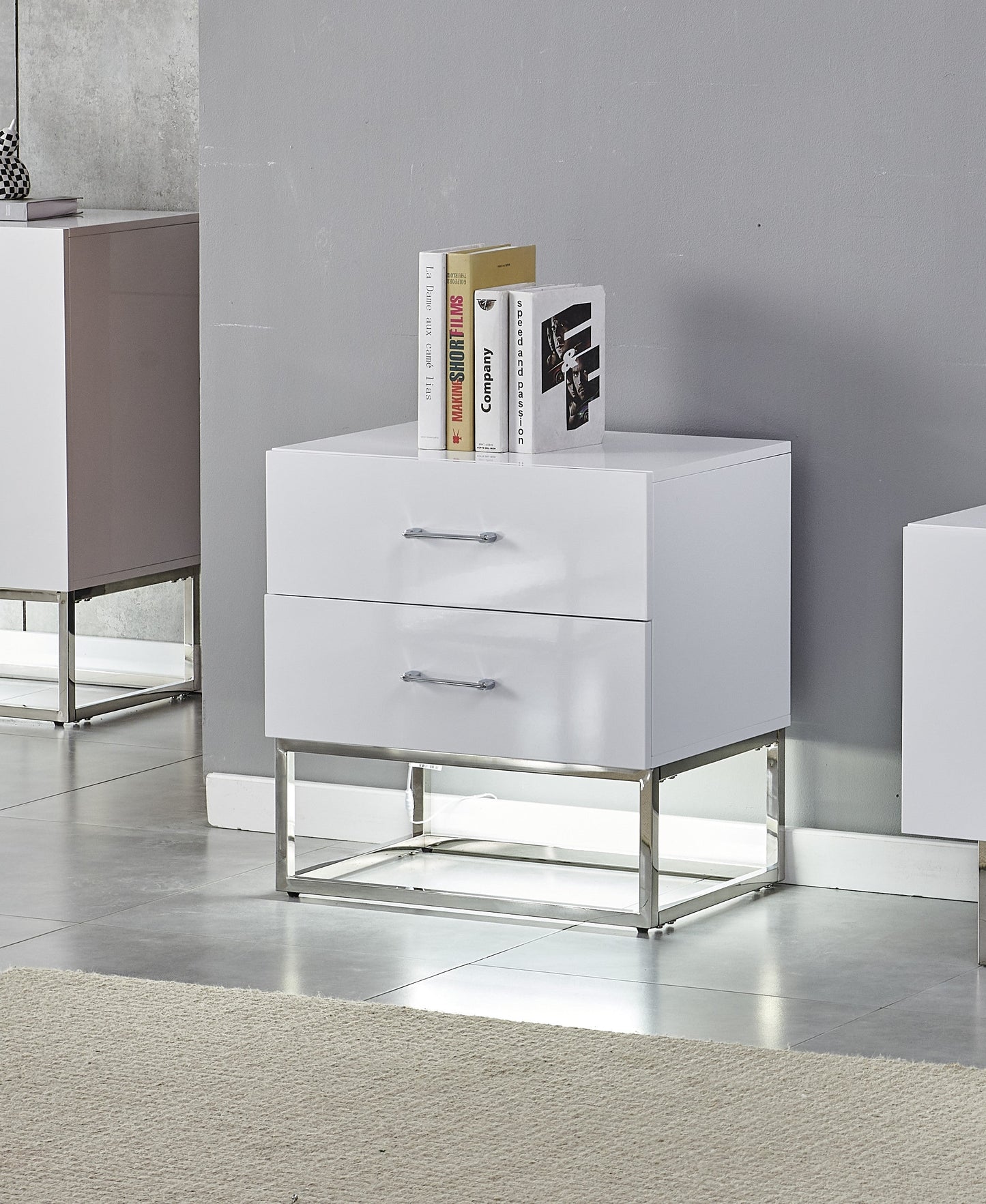 Alya white bedside table with gold legs