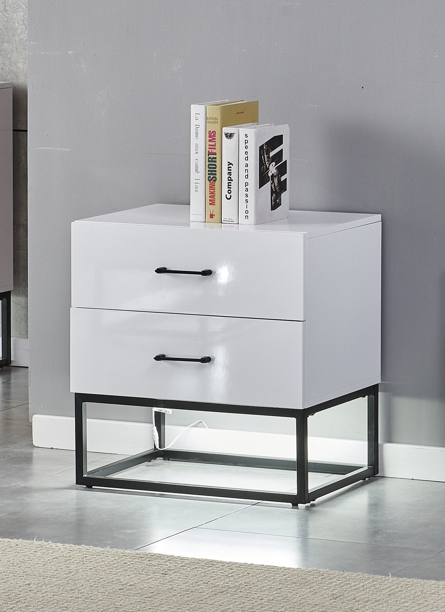 Alya white bedside table with gold legs