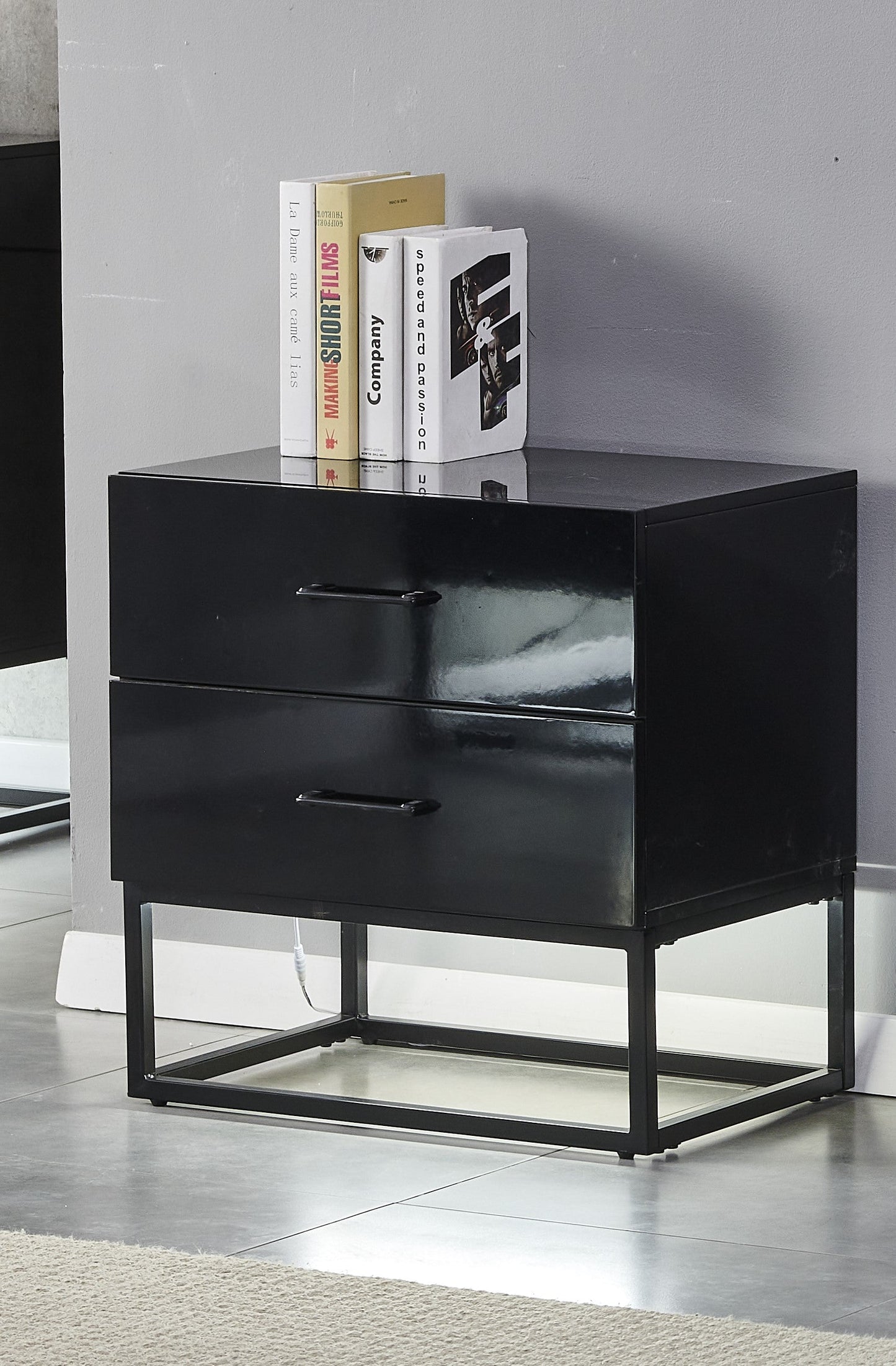 Alya black bedside table with black feet